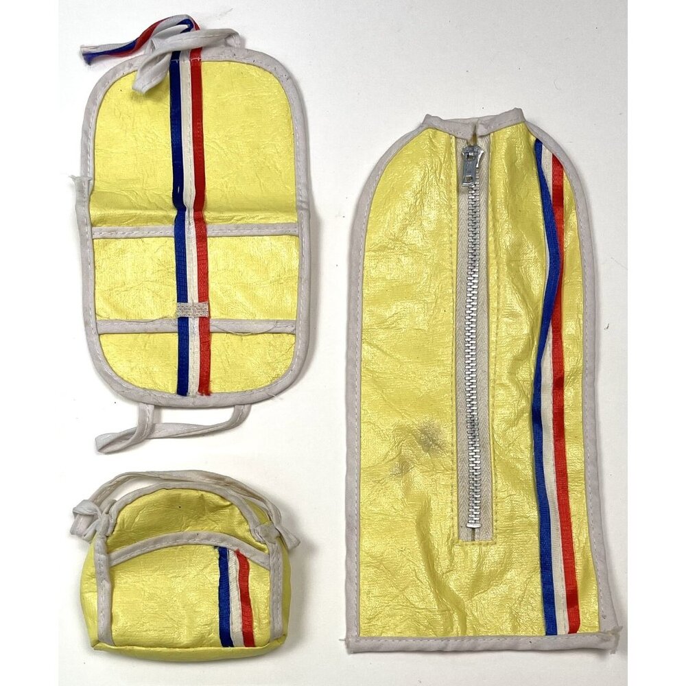 3pc Barbie Clone Yellow Vinyl LUGGAGE SET Travel Garment Bags Suitcase Carry-On